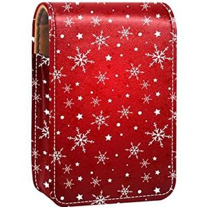 Gepersonaliseerde Lipstick Case Draagbare Make-up Tas Cosmetische Pouch Lippenstift Houder Make-up Organizer Rode Sneeuwvlokken en Sterren, Meerkleurig, 9.5x2x7 cm/3.7x0.8x2.7 in