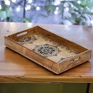 Oosters hoekig dienblad van mangohout Arash 38 cm, Marokkaans theedienblad in de kleur bruin, oosters houten dienblad, Oosterse decoratie op de gedekte tafel