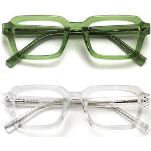 OPULIZE EDG Blue Light Blocking Glasses for Women Men, Anti-reflective Anti-Glare Computer & Gaming Lenses, Vintage Rectangular Frame, UV & Eyestrain Protection, Green Clear (Pack of 2)