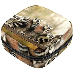 Maandverband Opbergtas, Madagaskar Lemur Menstruatie Cup Pouch, Draagbare Maandverband Pads Opbergzakken Vrouwelijke Menstruatie Eerste Periode Tas voor Tiener Meisjes Vrouwen Dames