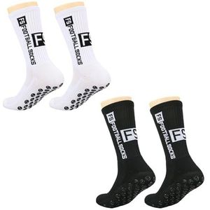 NyxSeat 2 paar sportsokken, antislip voetbalsokken, voetbalsokken, trainingssokken, geschikt voor voetbal, basketbal, buitensport (wit, zwart), wit, 42