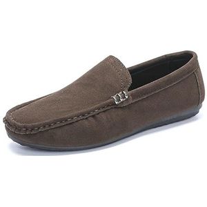 Heren loafers schoen ronde neus suède vamp loafer schoenen antislip platte hak flexibele wandel-casual instappers (Color : Brown, Size : 41 EU)