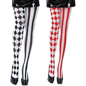2 paar circuspanty's, gestreepte damespanty's, gestreepte overknie-kousen, clownkousen (zwart-wit, rood-wit)