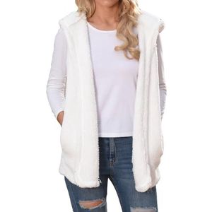 TERAZUNO Fleecevest voor Dames Zacht Mouwloos Jack met Ritssluiting Lente Herfst Winter Klassiek Comfortabel Polar Fleece Vest met Zakken Sportvest met Capuchon(White,5XL)