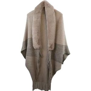 UBOHUZ Breien Dikke Vrouwen Losse Sjaal Faux Bont Kraag Vest Cape Pluche Wraps Voor Avondjurken Bruiloft Mantel Voor Lente Herfst Winter, Kaki, one size