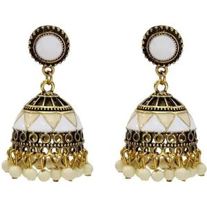 Etnische klassieke kleurrijke kralen oorbellen handgemaakte dames zigeuner India oorbellen vintage sieraden (Color : Wit)