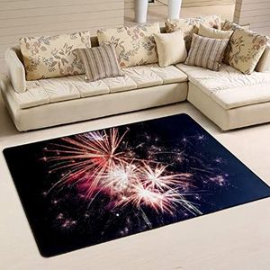 Gebied tapijten 100 x 150 cm, bloeiend vuurwerk vieren vloertapijt wasbare kantoormatten groot flanel mat tapijt, voor woonkamer, ingang