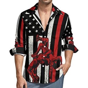 Amerika Wrestling Flag heren button down shirt lange mouwen V-hals shirt casual regular fit tops