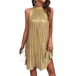 jurken voor dames Tie Back Halter Neck-line jurk (Color : Gold, Size : XL)