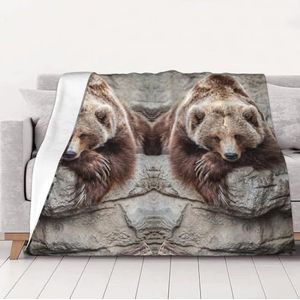 Bruine beren multi-size ultra-zachte flanellen deken (horizontaal), verdikte fluwelen bankdeken, licht en warm
