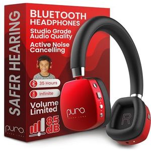 Puro Sound Labs PuroQuiet Plus Volume Limited on-ear actieve ruisonderdrukkende Bluetooth-hoofdtelefoon voor kinderen met ingebouwde microfoon - veiliger geluid Studio-kwaliteit (rood)