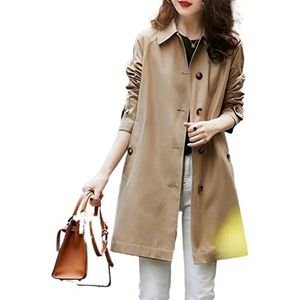 Halflange Trenchcoat Dames Geruite Voering Lente en Herfst Losse Single-breasted Effen Kleur Trench (Color : Khaki, Size : 4XL 70-75kg)