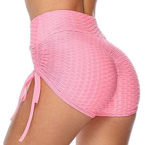fcya Ruched Booty Shorts voor Vrouwen Scrunch Butt Push Up Gym Yoga Running Sport Shorts Hoge Taille Workout Yoga Shorts Zomer Hot Pants-roze