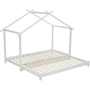 BXEYXE Haett 90/180 x 190cm houten kinderbed voor jongens en meisjes massief hout kinderbed ombouwbaar bodembed met lattenbodem wit (oude SKUs: LDH00026AAW)