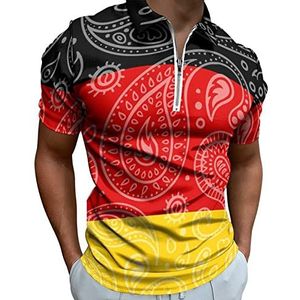 Paisley Duitsland Vlag Half Zip Up Polo Shirts Voor Mannen Slim Fit Korte Mouw T-shirt Sneldrogende Golf Tops Tees L