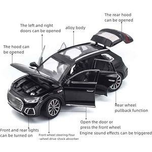 Gegoten lichtmetalen automodel Voor Au&di Q5 1:24 sportwagen legering geluid en licht rebound schokdemper automodel speelgoed cadeau model ornamenten (Color : Black)