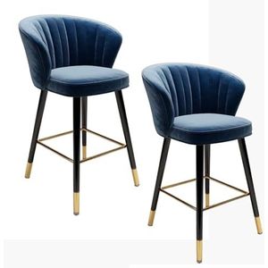 2 barstoelen/barkrukken set van 2, barkruk met nordic fluweel gestoffeerde rugleuning, familierestaurant kinderstoel, smeedijzeren keukeneiland eetkamerstoel (Color : Dark Blue, Size : 75cm)