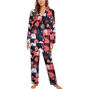 Olifanten pyjama met lange mouwen voor vrouwen, klassieke nachtkleding, nachtkleding, zachte pyjama's, loungesets