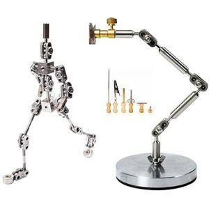 Armature Rigging System, Ready Articulated Humanoid Skeleton for Stop-Motion Project, Metal Puppet with Puppet Holder for Character Design Creation,12cm