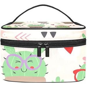 Leuke Zonnebril Cactus Pot Cartoon Art Make-up Organizer Bag, Reizen Make-up Tas Organizer Case Draagbare Cosmetische Tas voor Vrouwen en Meisjes Toiletartikelen, Meerkleurig, 22.5x15x13.8cm/8.9x5.9x5.4in