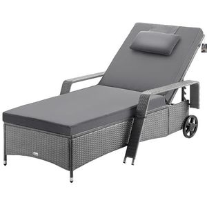 Casaria - Ligstoel - Grijs Antraciet - Polyrottan - Incl Kussen