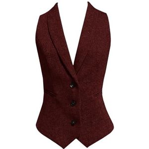 Hgvcfcv Dames pak vest slim fit sjaal kraag mouwloze jassen zakelijke formele vrouwelijke vest, Bordeaux, S