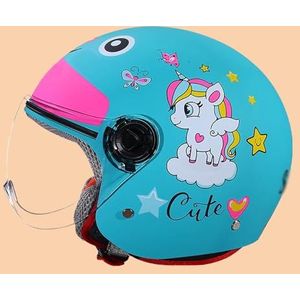 ECE/DOT Goedgekeurde Kinderhelm, Kinder 3/4 Motorfiets Halve Helm Met Vizier, Coole Kinderhelm Voor Jongens En Meisjes, Voor Street Retro Go-Kart Dirt-Bike Scooter Bromfiets A,49-55cm