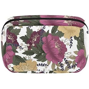 Cosmetische tassen voor vrouwen kleine make-up tas reizen toilettas organizer rits vintage bloem geel roze, Meerkleurig, 17.5x7x10.5cm/6.9x4.1x2.8in