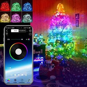 LYF Fee-touwverlichting, kerstverlichting, ledstrips, bestuurd door app, 10 m, USB-bluetooth-lichtsnoer, licht koperen lichtsnoer, decoratieve verlichting voor kerstbomen, gestreepte lichten