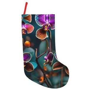 stujvc Teal En Oranje Orchidee Extra Grote 18 inch Kerstkousen, Perfecte Kous Stuffers Voor Volwassenen Kerstboom Opknoping