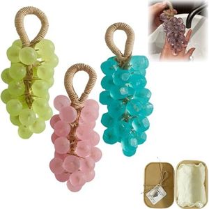 Druivenzeep aan een touw, handgemaakte kristallen druivenzeep, handen wassen en baden, luchtverfrissing, cadeaukeuze for decoratieve zepen for mannen en vrouwen(Green+peach Pink+royal Blue)