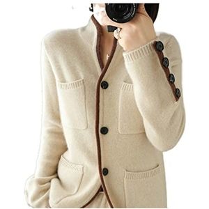 VATIVA Dames 100% kasjmier trui herfst/winter opstaande kraag vest casual gebreide tops jas (kleur: ecru, maat: XXL)