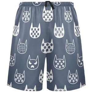 LI ZHI XIN Herenpyjamabroek, korte pyjamabroek, zomer casual shorts, elastische taille met trekkoord, rechte buis losse pasvorm met 2 zakken, S-XXL kat ster maan bloem sneeuw, Meerkleurig, S