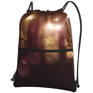 Gouden Microfoon afdrukken Trekkoord Rugzak Tas voor vrouwen mannen, Mode String Bag, Sport Gym Sackpack, Gouden Microfoon, One Size