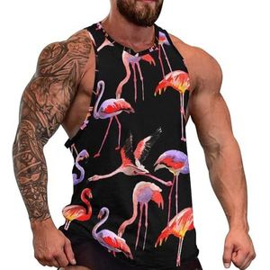 Sky Bird Flamingo Patroon Heren Tank Top Grafische Mouwloze Bodybuilding Tees Casual Strand T-Shirt Grappige Gym Spier