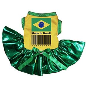Petitebelle Gemaakt In Brazilië Code Geel Katoen Shirt Tutu Puppy Hond Jurk, Medium, Bling Groen