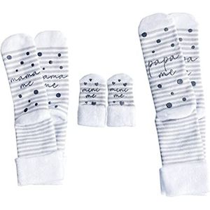 3-delige set partnerlook-sokken voor mama, papa en baby, ""Mama me & Papa me & Mini me"", knuffelsokken van bamboe, licht en ademend, eenheidsmaat, geboortecadeau, wit, Baby, Mama, Papa