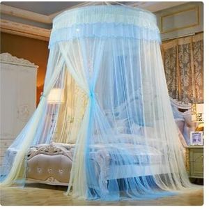 Bedhemel Opgehangen Klamboe met ronde bovenkant Prinsessenbed Tentgordijn Opvouwbare luifel op het bed Ademende bedhemel Gecodeerd gaas Ronde koepel Hofstijl luifel Slaapkamerdecoratie (Color : Blue