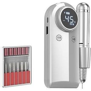 Elektrische nagelvijl, 45000 RPM Nagelschuurmachine Set Nagelboormachine for pedicure Manicure Oplaadbare elektrische manicuresnijder met LCD-scherm voor zowel natuurlijke als kunstnagels (Color : Wh