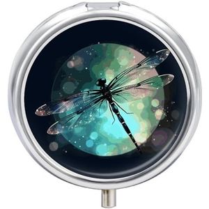 Galaxy Animal Libelle Pillendoos, 3 Compartimenten Kleine Pillenhoes Waterdichte Reizen Pil Organizer voor Pocket Of Portemonnee Draagbare Mini Geneeskunde Tablet Vitamine Houder Pil Case
