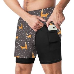 Vossen En Sneeuwvlokken Grappige Zwembroek met Compressie Liner & Pocket Voor Mannen Board Zwemmen Sport Shorts
