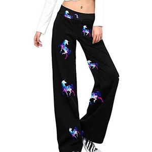 Rainbow Galaxy Unicorn Damesbroek, casual broek, elastische taille, loungebroek, lange yogabroek, rechte pijpen