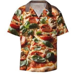EdWal 3D Pizza Pepperoni Print Heren Korte Mouw Button Down Shirts Casual Losse Fit Zomer Strand Shirts Heren Jurk Shirts, Zwart, XXL