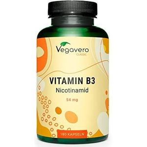 Vegavero Vitamine B3 Niacine| Spoelvrij | 54 mg nicotinamide | 180 capsules - voorraad voor 6 maanden | Laboratorium getest | Veganistisch - Geen toevoegingen