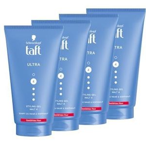 Schwarzkopf TAFT Gel Ultra Styling (4 x 150 ml), haargel voor versterkt haar met ultrasterke grip, zacht voor haar en hoofdhuid, veganistisch, haarstyling-gel