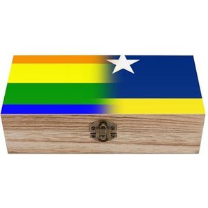 LGBT Pride Curacao vlag houten kist met deksel opbergdozen organiseren juwelendoos decoratieve dozen voor vrouwen mannen