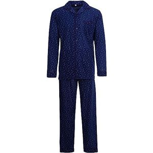 Henry Terre Heren pyjama lange knoopsluiting borstzak geknoopt katoen pyjama, blauw, XXL