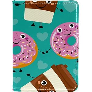 Grappige Cartoon Smiley Donuts Koffiekop Paspoort Clip Portemonnee Houder Pu Leer 4x5.5 ""voor Reizigers, Meerkleurig, 10x14cm/4x5.5 in
