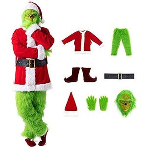Volwassenenkostuumset, Grinch Green, Kerstmis, 7-delig, Grinch party, kostuum, Kerstmis, Deluxe Furry voor volwassenen, kerstmankostuum, ook voor kinderen, M