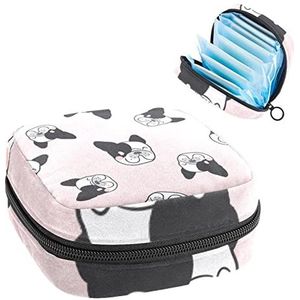 Periode Pouch Draagbare Tampon Opbergtas,Tampon Houder voor Portemonnee Vrouwelijke Product Organizer,Franse Bulldog Zoete Pastel, Meerkleurig, 4.7x6.6x6.6 in/12x17x17 cm